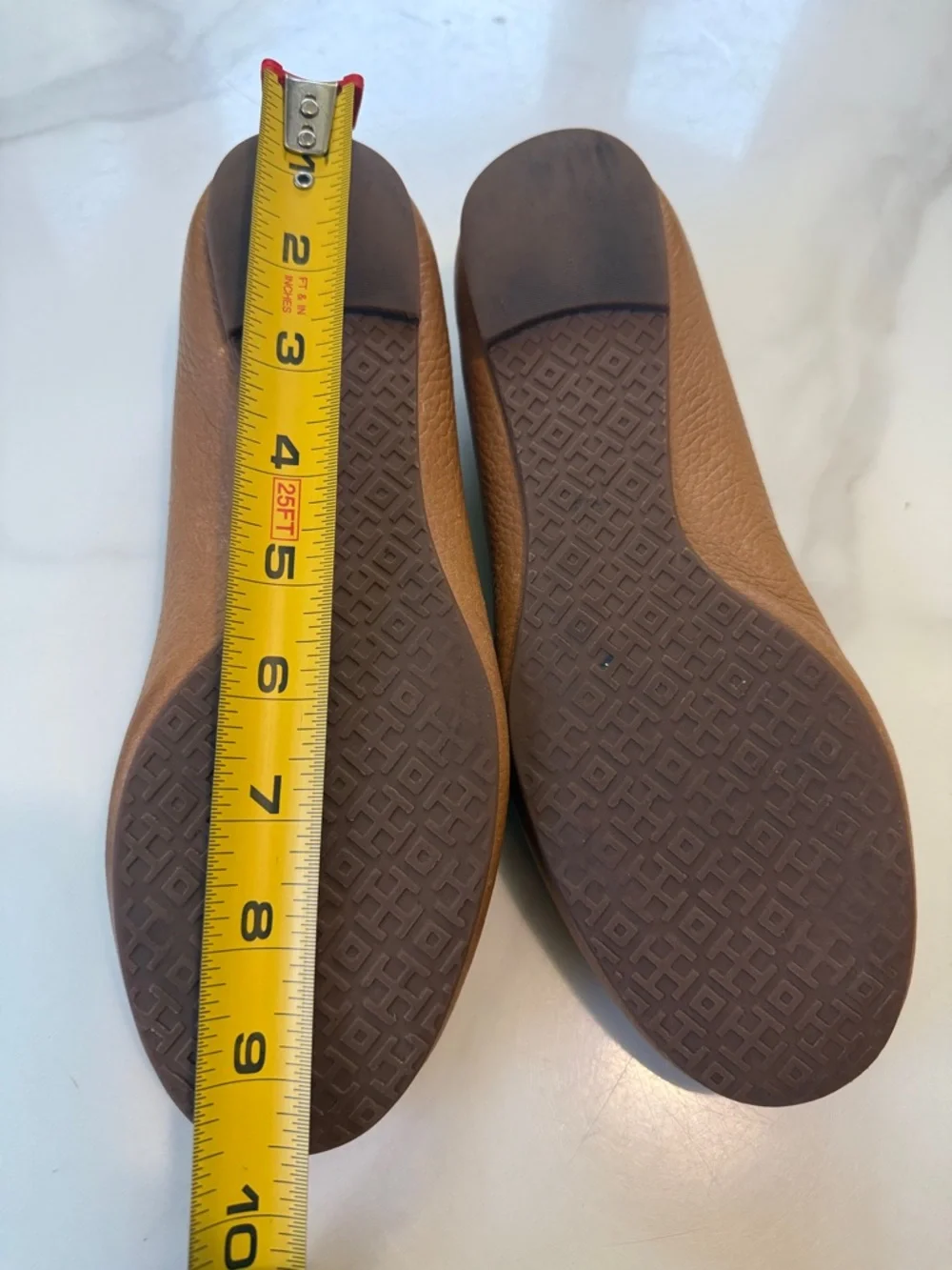 Tory Burch Cognac Leather Logo Ballet Flats